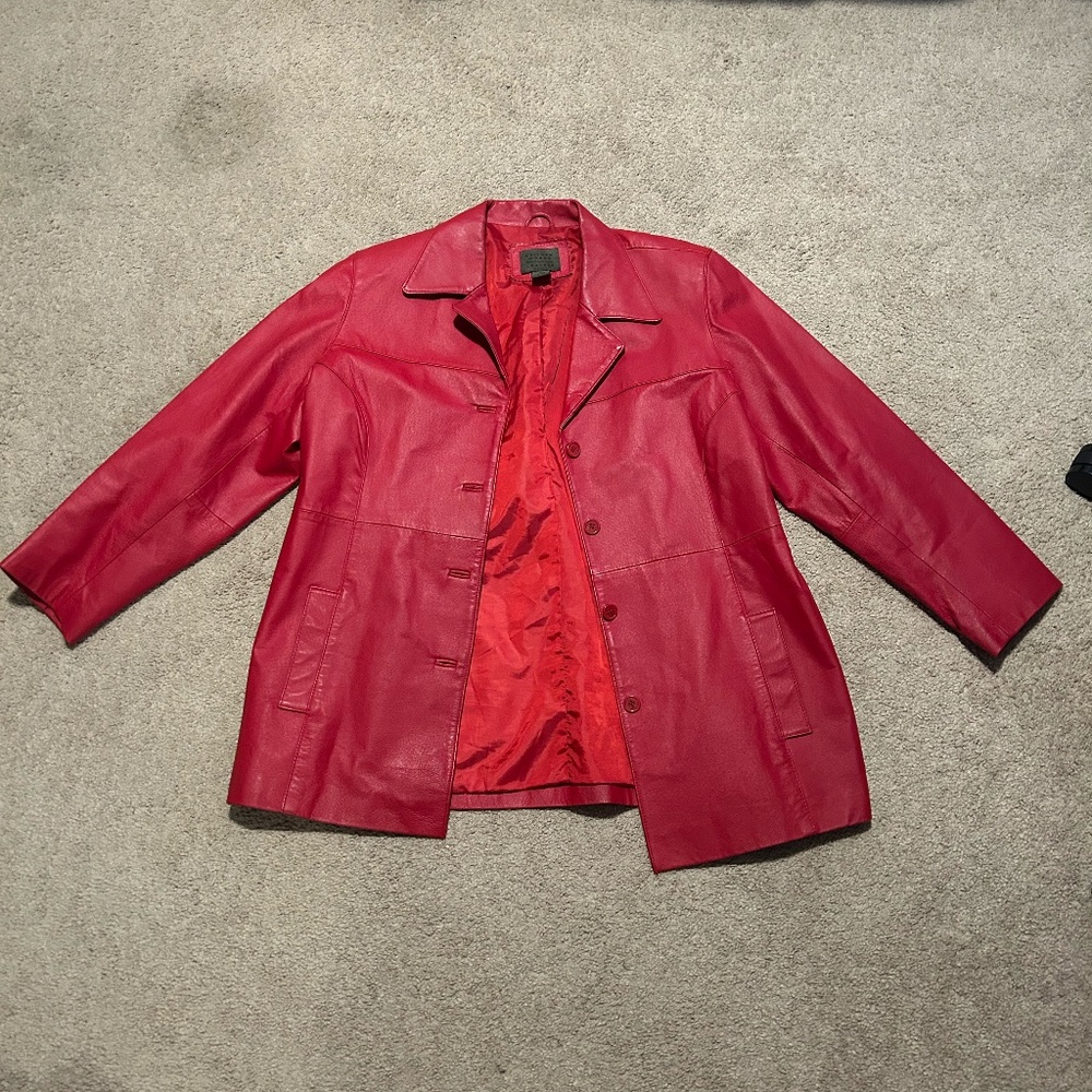 John Paul Richard Uniform Leather Jacket Size 16 Lined Red